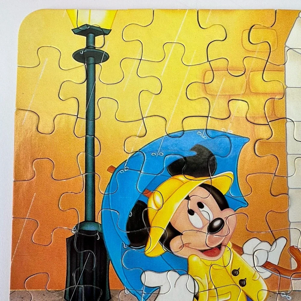 Vtg Disney Mickey Mouse In The Rain Mini Puzzle 55 Piece Golden Rare Complete